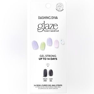 Gel semi-cured nail strip light multi colored purple , green and design set!